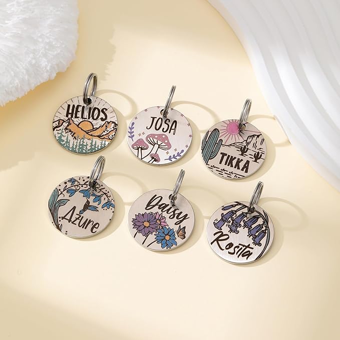 Colorful Dog Tags Personalized, Engraved Dog Tags with Colored Printing for Pets, Dog Name tag with deep Engraving, Custom pet ID Tags, Customizable cat Collar Holder tag (Wolf)