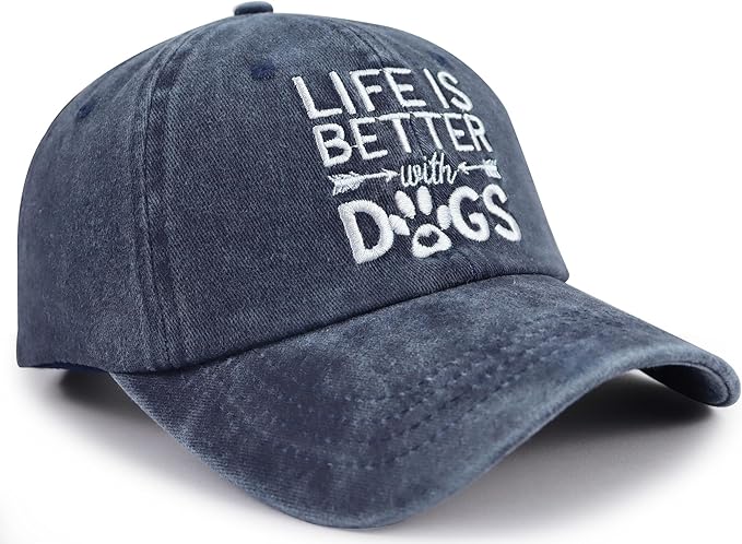Life is Better with Dogs Hat for Men Women, Funny Adjustable Embroidered Animal Gifts Baseball Cap