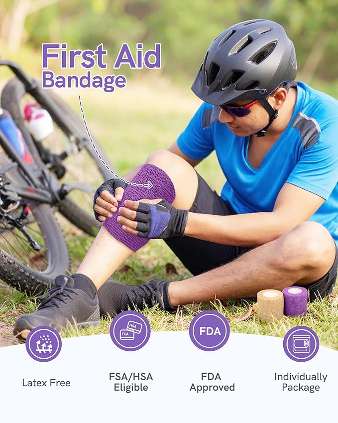FriCARE Self Adhesive Bandage Wrap, Medical Tape in First Aid Kit, Cohesive Bandages for Wounds Sport Vet, 2 inches X 5 Yards 6 Rolls, Lagoon Breeze