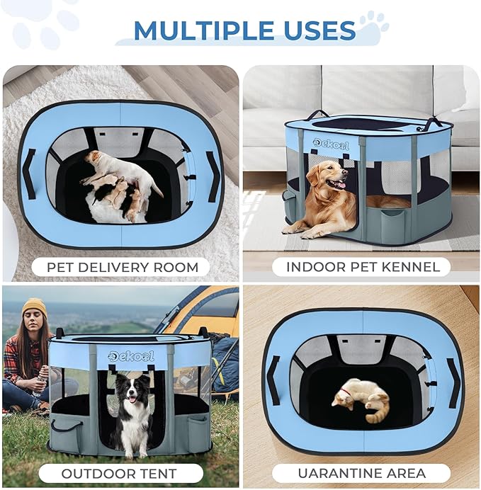 Foldable Dog Cat Playpen, Portable Dog Crate for Puppies, Cat, Puppy Play Pen for Indoors, Kennel Tent Crate for Indoor Outdoor Travel Camping Use with Carrying Case (Blue, S)