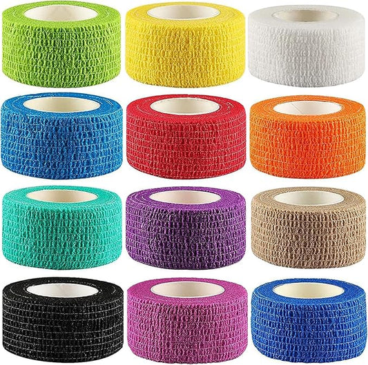 12Pack 1” x 5 Yards Self Adhesive Bandage Wrap, Elastic Self Breathable Self Adherent Wrap for Pets, Athletic Cohesive Bandage for First Aid, Sports Injury & Protection, 12Color