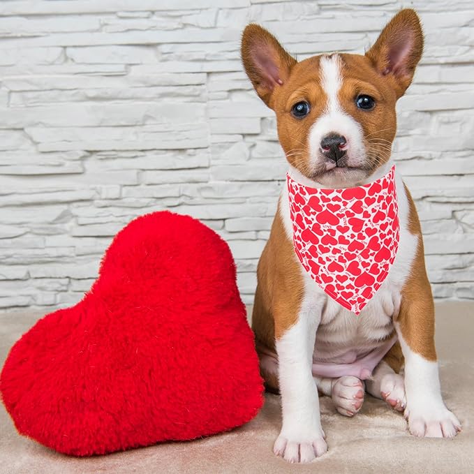 ADOGGYGO 4 Pack Valentine Dog Bandana Triangle Pet Scarf Red Pink Heart Pattern Valentine Bandanas for Small Dogs Pets (Small)