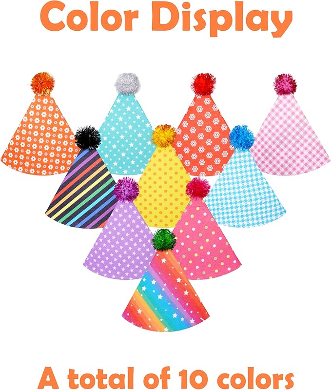 PET SHOW 10 Pack Party Hats for Large Dog Birthday Stuffed Animals Adults XL Adjustable Headband Colorful Holiday Felt Hats Pet Grooming Costume Accessories