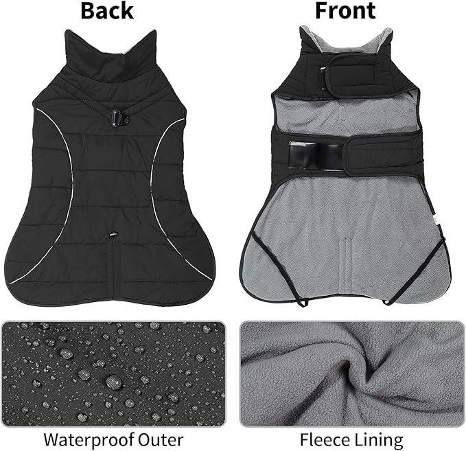 LIANZIMAU Dog Winter Coat with D Ring Leash Built in Waterproof Windproof Reflective Warm Winter Jacket Adjustable Tail Insulated Apparel for Dogs