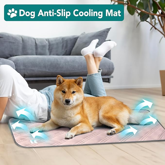 PetAmi Waterproof Cooling Mat for Dog, Premium Pet Cooling Blanket for Bed Crate, Anti Slip Indoor Dog Cool Pad for Sleeping, Q-MAX Large Sofa Couch Cover Mat for Cat, Pink, 40x60