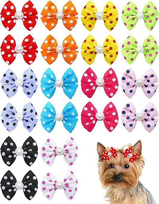 PET SHOW 20 Pack Dot Dog Hair Bows with Alligator Clips for Small Medium Dogs Bowknot Hair Clips Cat Puppy Yorkshire Rhinestone Grooming Hair Accessories for Birthday Party
