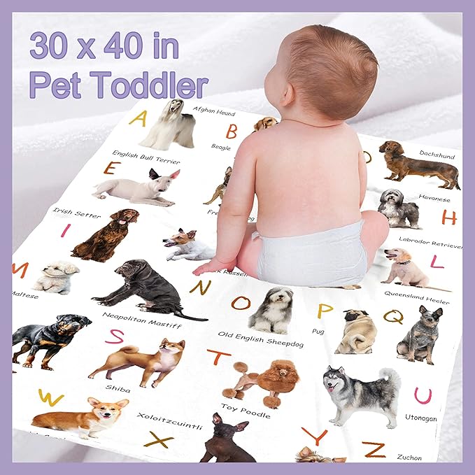 Dog Alphabet Print Blanket, Personalized Dachshund Paw Print Flannel Throw Blanket, Extra Small 40"x30" for Pet