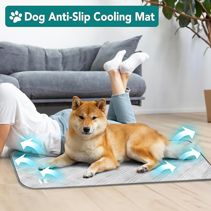 PetAmi Waterproof Cooling Mat for Dog, Premium Pet Cooling Blanket for Bed Crate, Anti Slip Indoor Dog Cool Pad for Sleeping, Q-MAX Small Medium Sofa Couch Cover Mat for Cat, Light Grey, 29x40