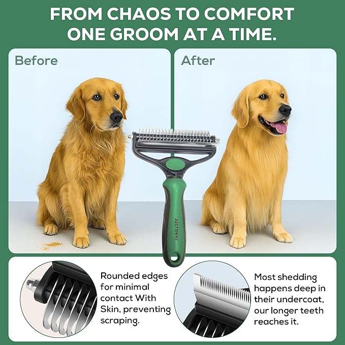 Pet Grooming Set – 1 Brush + 2 Toothbrushes (Soft & Finger) for Dogs & Cats(Green Handle)