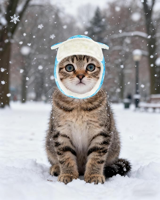 PET SHOW Dog Trapper Hat Winter Hat for Extra Small Dogs Cats Warm Fleece Aviator Hats with Ear Flaps Adjustable Outdoor Boy Puppy Pet Pilot Costume Cap XS-Blue Paw/with Ear Holes