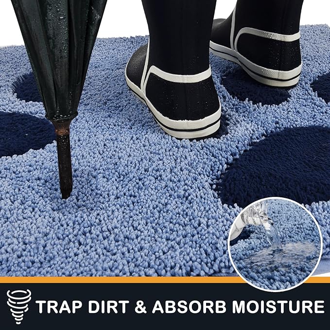 PURRUGS Dirt Trapping Door mat 20" x 31.5", Non-Skid/Slip Machine Washable Microfiber Entryway Rug, Dog Door Mat, Super Absorbent Welcome Mat for Muddy Wet Shoes and Paws, Light Blue