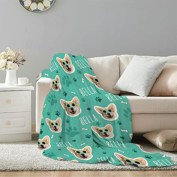 Personalized Pet Blanket,Custom Pet Blanket with Name Photo,Puppy Blanket Gift for Dogs Cats Lovers Mom Dad,Soft Cozy Fleece Throw for Bed Sofa Travel Medium 60"x50"