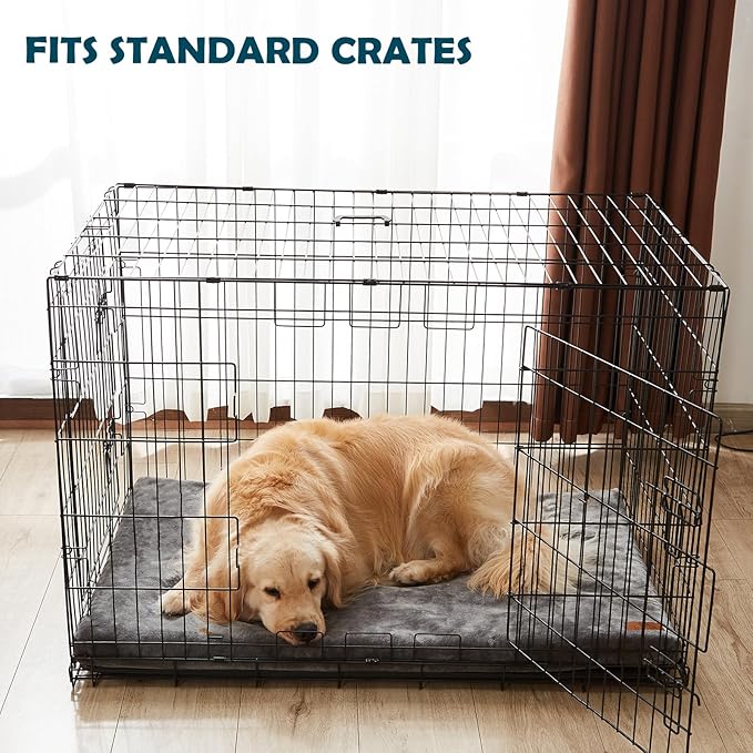 Dog Crate Pad - Extra Large Dog Beds with Removable Washable Cover and Waterproof Lining - XXL Memory Foam Pet Bed for Crate - Reversible Kennel Mat (Cool & Warm), 48-inch, Grey