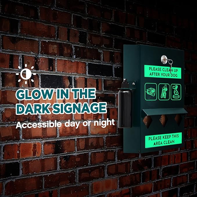 Abbylike 1 Set Outdoor Dog Bag Storage Dispenser with Bags and Hand Sanitizer Bottle Green Poop Station Wall Mounted Dog Waste Container for Pet Waste Wall Home Porch Lawn Yard Fence