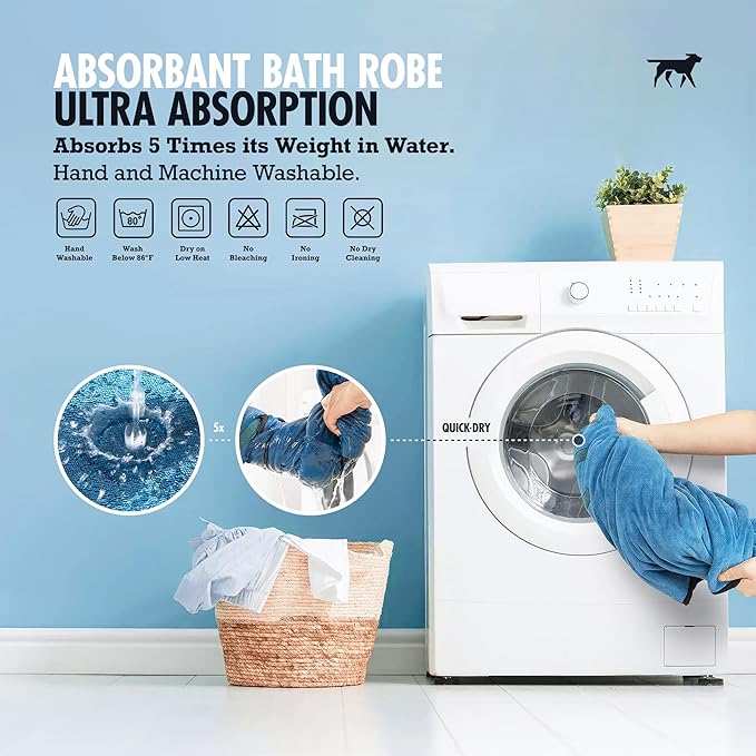 Tuff Pupper Fast Drying Dog Bath Robe | 800 GSM Plush Dog Towel Bathrobe/Dressing Gown | Super Absorbent Pet/Puppy Bathrobe | Adjustable Hood & Belly Strap | Super Soft | Fast Drying (XXXL, Blue)