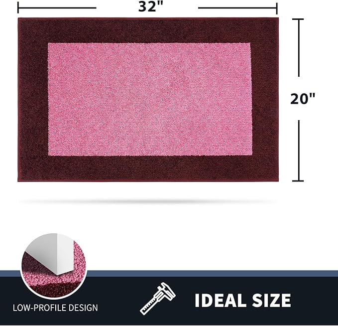 PURRUGS Dirt Trapping Door Mat 20" x 32", Non-Slip/Skid Machine Washable Entryway Rug, Shoes Scraper, Throw Rug, Super Absorbent Area Rug for Muddy Wet Shoes and Paws, Pink & Burgundy Red