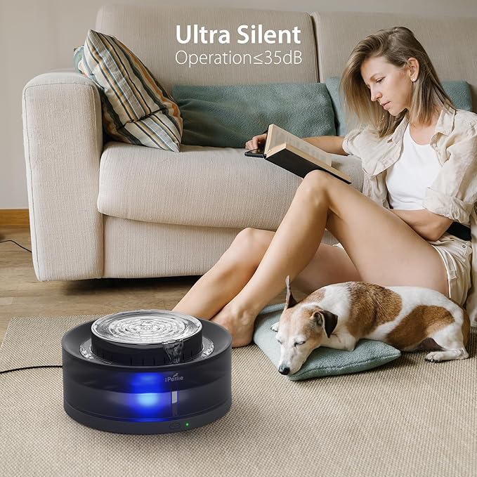 iPettie Cake Dog Water Fountain, 8L/2.1Gal Large Capacity Automatic Dispenser, Wireless Pump Filtered Waterer Purifier with BPA-Free Stainless Steel Bowls, Dishwasher Safe, Blue