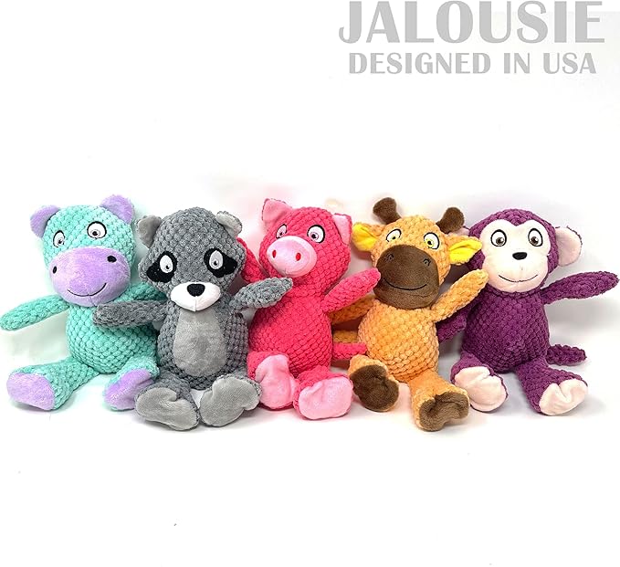 Jalousie Multipack Dog Squeaky Toys Strong Almost Indestructible, with Added Liner for Longer Play Dog Chew Toys (Medium to Large Breeds, 5 Pack Checks for Aggressive Chewers)