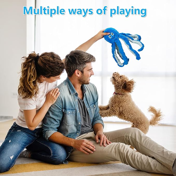Dog Toys with Crinkle Paper- Octopus Stuffed Dog Squeak Toy Interactive Tug of War Puppy Toys for Small, Medium, Large Dogs