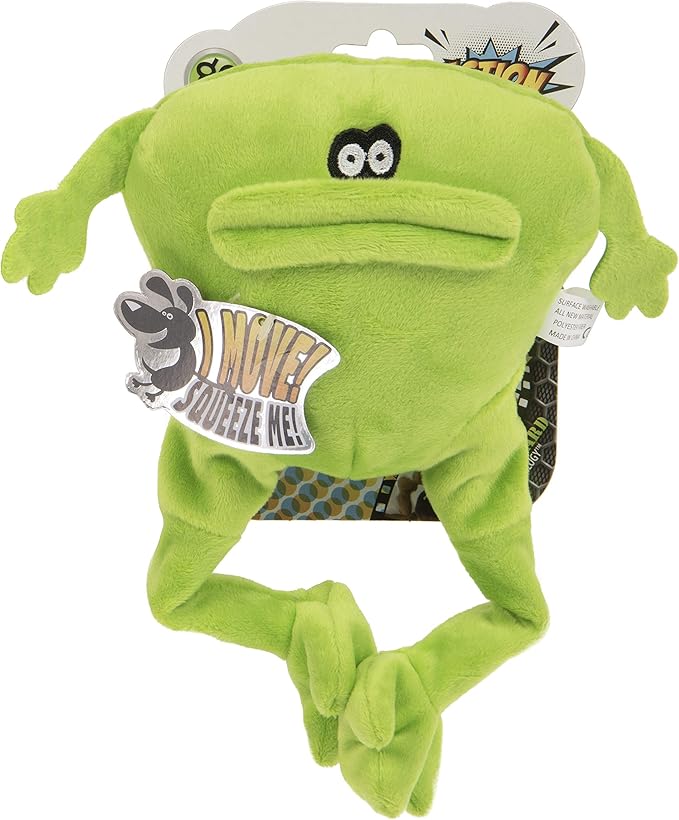 goDog Action Plush Frog Animated Squeaky Dog Toy, Chew Guard Technology - Green, One Size