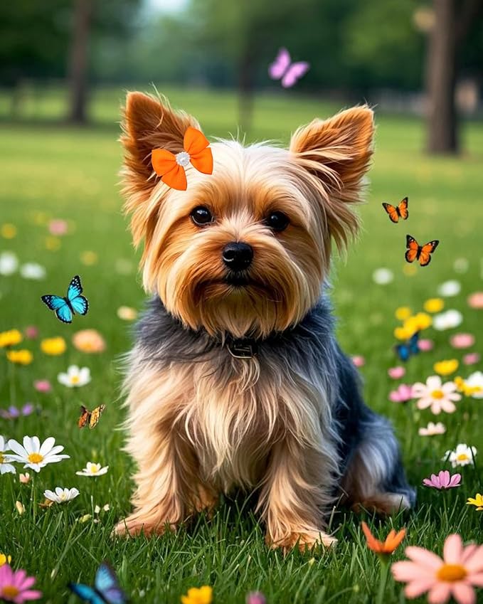 PET SHOW 10Pcs 2" Plain Small Dog Hair Bows with French Clips Faux Pearls Pet Bowknot Barrette Bows Puppy Topknot Medium Dogs Grooming Hair Accessories for Doggies Cat Kitten Rabbit