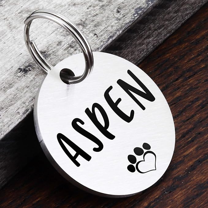 Ultra Joys Dog ID Tag, Custom Dog Tag Personalized Cat Tag, Pet ID Tag, Brushed Stainless Steel Round Dog Tag Silver Medium