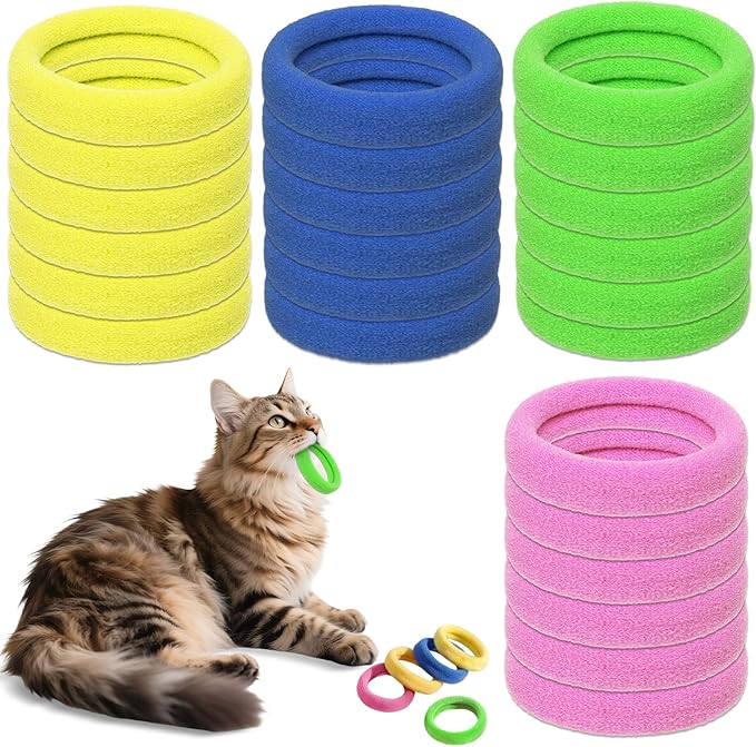 Cat Toys 24 PCS, Rubber Cat Chew Toy, Interactive Cat Toys to Kill Time, Colorful Bracelets Bands for Cat