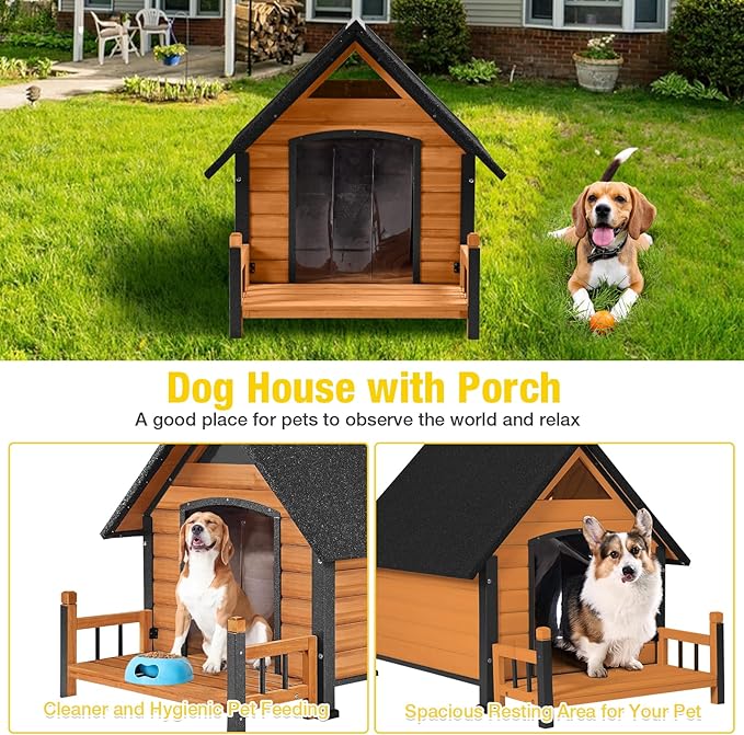 Dog House Outdoor Waterproof Dog Kennel for Small to Medium Size Dogs Doghouse Puppy Shelter with Elevated Floor for Winter (Brown-A, Medium)