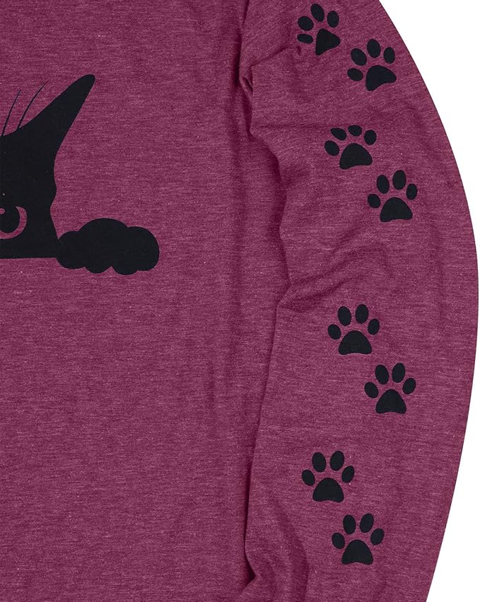 JINTING Cat Shirts for Women - Loose Fit Lightweight Long Sleeve Graphic Tee Fall Printed Crewneck Blouse Casual Tops