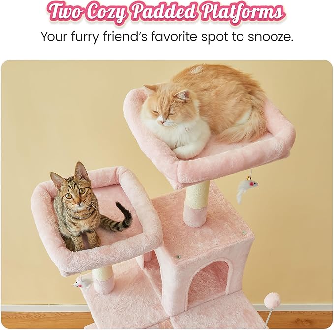 MWPO 70.1-Inch Pink Large Cat Tree, Multi-Level Tall Cat Tower for Indoor Cats, Plush Cat Condo with Big Padded Perches, Sisal-Covered Scratching Posts, Hammock, Toys for Kittens & Cats