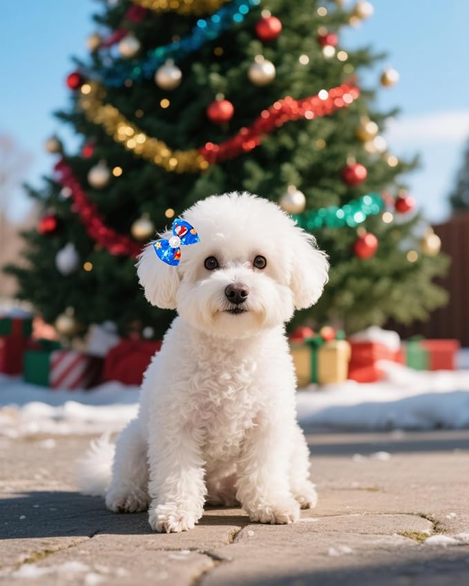 PET SHOW 10 Pack 2" Christmas Small Dogs Hair Bows with French Clips Rhinestone Yorkie Barrette Clip Bowknot for Medium Dogs Puppy Pet Xmas Topknot Cat Grooming Hair Accessories