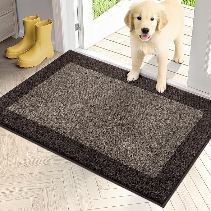 PURRUGS Dirt Trapping Door Mat 24" x 36", Non-Slip/Skid Machine Washable Entryway Rug, Shoes Scraper, Throw Rug, Super Absorbent Area Rug for Muddy Wet Shoes and Paws, Grayish Brown & Coffee
