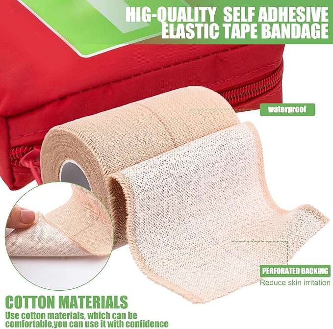 Geiserailie 12 Rolls 3 Inches Elastic Tape Adhesive Elastic Tape Self Adhesive Bandage Wrap Flexible Stretch Bandages for Sports Ankle, Knee and Wrist Sprains Animal Pets, 5 Yards