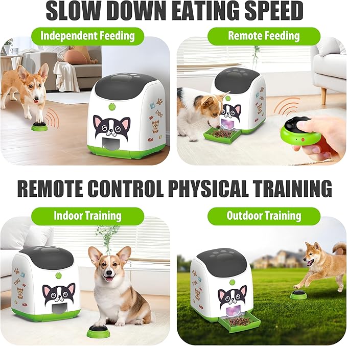 Dog Puzzle Feeder Toy, Automatic Dogs Treat Dispenser,Interactive IQ Training, Dog Slow Feeder,Remote Button Treat Dispenser,All Breeds,Large Capacity with Light (Green)