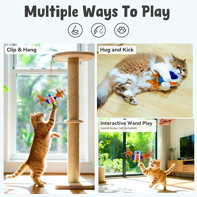 Interactive Cat Toys for Indoor Cats, Hanging Catnip Electric Kitten Toys - Automatic Flying Bird Cat Wand Toy for Bored Indoor with Timer Touch Start