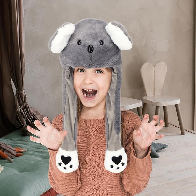 Animal Hat with Ears Moving Jumping Pop Up Beating Hat Plush Holiday Cosplay Dress Up Funny Gift for Kids
