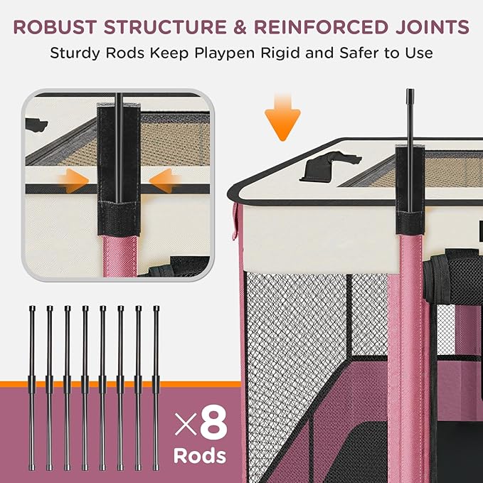 Foldable Pet Kitten Playpen, Upgrade Waterproof Portable Cat Dog Playpen Kennel Tent for Dog Cat, Retractable Shade Cover with Free Carrying Case, Indoor Outdoor Use for Small Pet, Pink