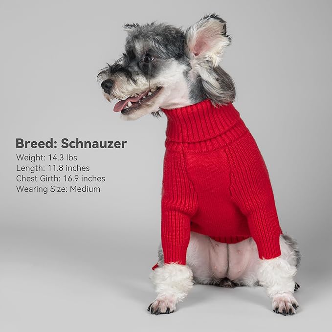 cyeollo Small Dog Sweater, Warm Turtleneck Sweaters for Small Girl, Knit Doggy Sweatshirt with Sleeves Fall Winter Pullover Cold Weather Dog Clothes for Indoor & Outdoor Wear, Red S