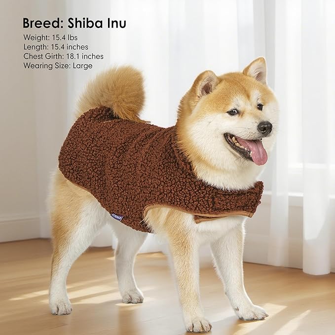 cyeollo Coats Reversible Dog Jacket Thickened Vest Turtleneck Fleece Furry Clothes Doggie Jacket for Cold Weather Winter Warm Dog Coats for Small Dogs Brown Apparel