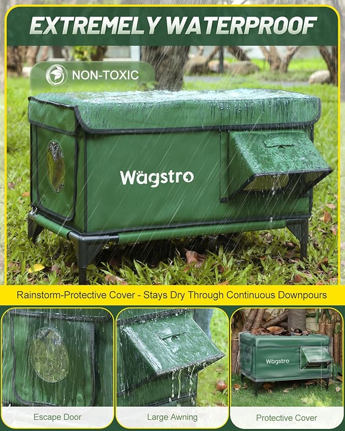 Heated Cat House for Outside, Insulated Weatherproof Heated Outdoor Cat House with Waterproof Eaves & Escape Door, Elevated Outdoor Cat Shelter for Feral Stray Cat (Green, 16.5"x13"x16.9")