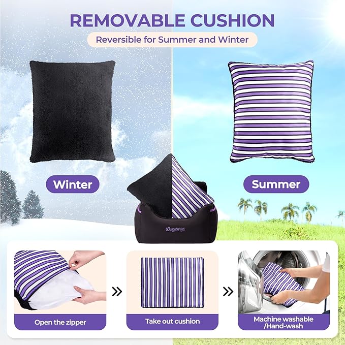 BurgeonNest Dog Car Seat for Small Dogs, Detachable and Washable Cat Carseats Under 25 lbs, Soft Pet Booster Seats with Storage Pockets and Clip-On Leash Portable Car Travel Carrier Bed, Black Purple