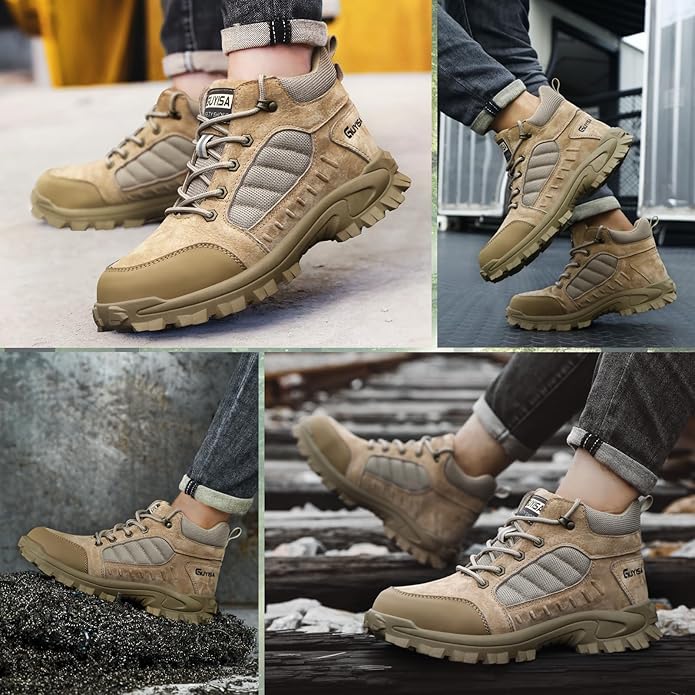 Steel Toe Boots for Men Indestructible Steel Toe Shoes Breathable High Top Work Boots for Men Lightweight Safety Shoes Non Slip Work Shoes Industry Construction Safety Boots