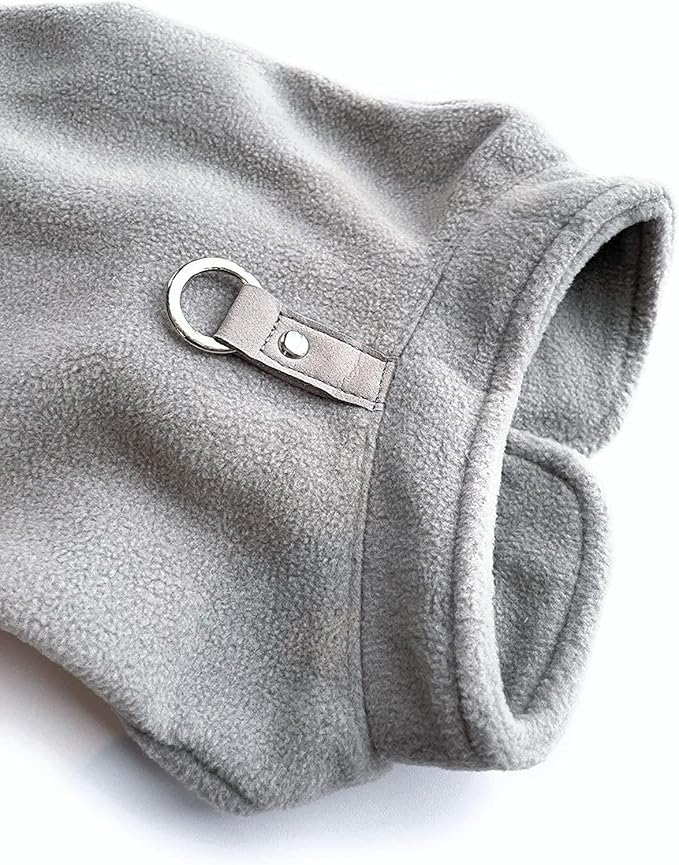 JACKO & CO - Fleece Vest Dog Sweater with Leash Ring - Soft, Warm & Lightweight Pullover Coat for Small & Medium Dogs, Puppies & Cats - Cozy Fall/Winter/Spring Pet Jacket (Grey, Large 10-16lbs)
