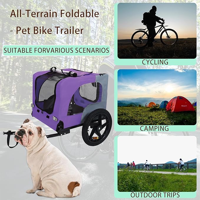 Collapsible Dog Bike Trailer for Small & Medium Pets - 16" All-Terrain Wheels, Universal Hitch, Quick Release & Non-Slip Floor - Internal Leash, Bicycle Accessories