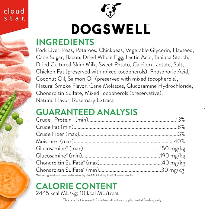 DOGSWELL Hip & Joint Soft & Chewy Dog Treats, Bacon, 14 oz. Pouch