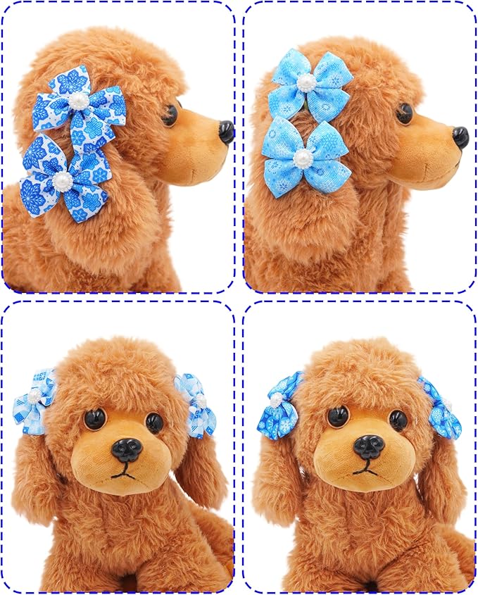 PET SHOW 20 Pack Winter Dog Hair Bows with Alligator Clips for Small Medium Dogs Snowflake Bowknot Hair Clips Cat Puppy Yorkshire Rhinestone Grooming Hair Accessories for Party Costumes