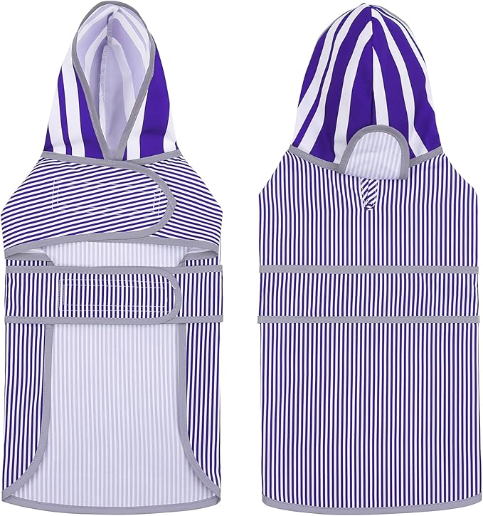 Dog Raincoat for Medium Dogs Puppies Waterproof Hooded Rain Jacket with Reflective Strips Leash Hole & Poncho Adjustable Fit (Bluestripe,L)