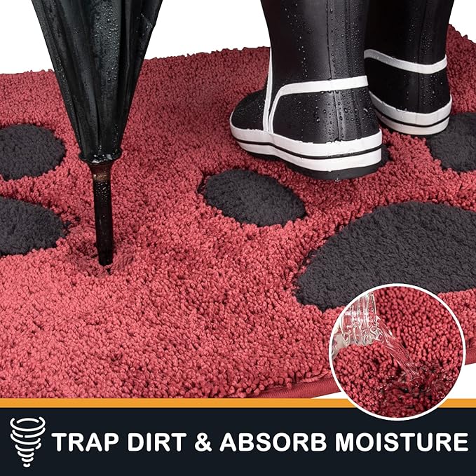 PURRUGS Dirt Trapping Door Mat 32" x 70", Non-Skid/Slip Machine Washable Microfiber Entryway Rug, Dog Doormat, Super Absorbent Welcome Mat for Muddy Wet Shoes and Paws, Burgundy Red
