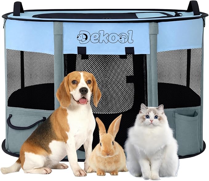 Foldable Dog Cat Playpen, Portable Dog Crate for Puppies, Cat, Puppy Play Pen for Indoors, Kennel Tent Crate for Indoor Outdoor Travel Camping Use with Carrying Case (Blue, S)