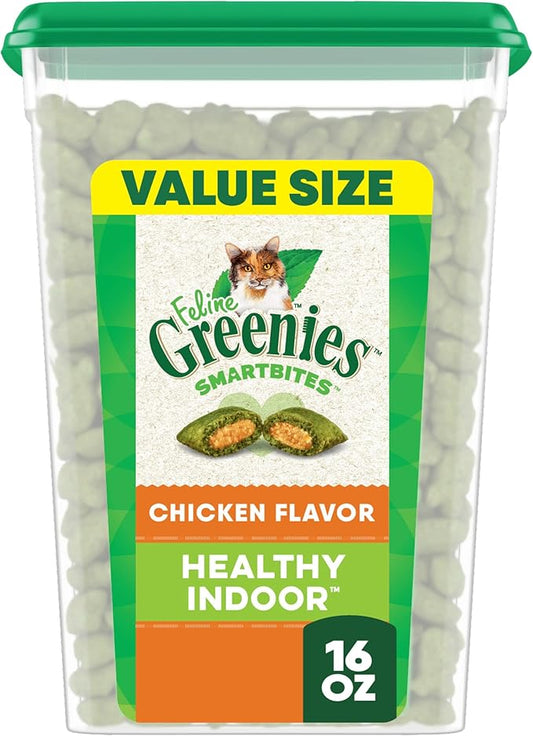 Greenies Feline Smartbites Healthy Indoor Cat Treats, Chicken Flavor, 16 oz. Tub